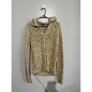 Vintage Montgomery Ward‎ Women's Beige Knit V-Neck Collared Sweater Size S